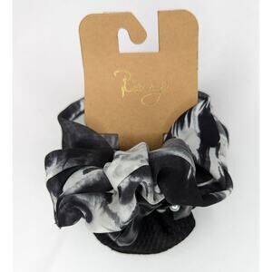Black Hair Scrunchie Tie Dye Ponytail Pearl and Faux Leather Set of 3
